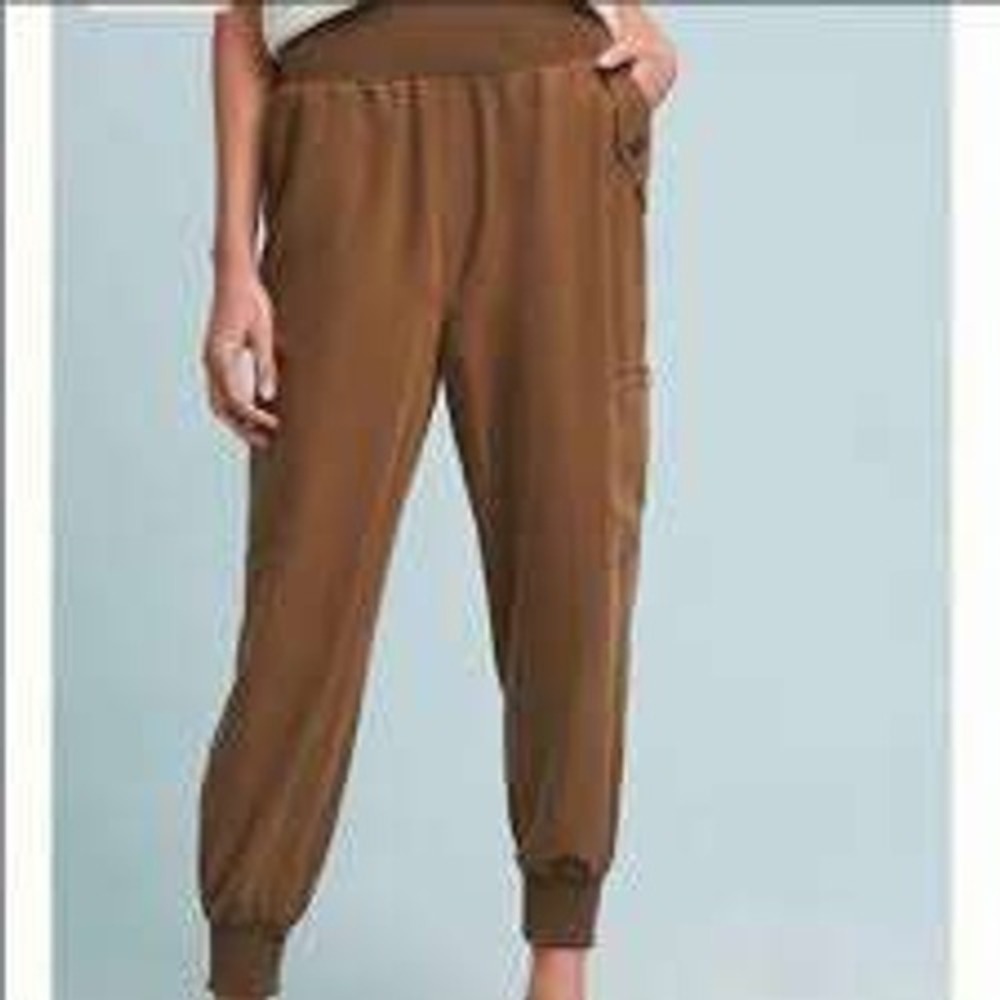 Maeve Anthropologie Women Small Brown Cargo Jogger Pants Elastic Waist Utility